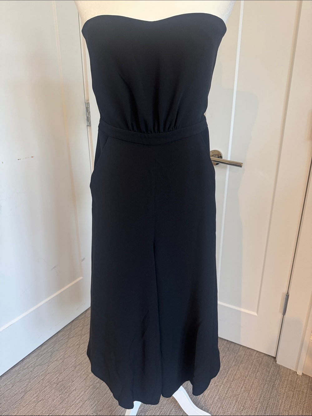 Elizabeth and James Strapless Black Wide-Leg Jumpsuit with Pockets